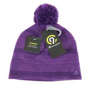 C9 Champion Girls Beanie Knit Pom Striped Purple One Size OS